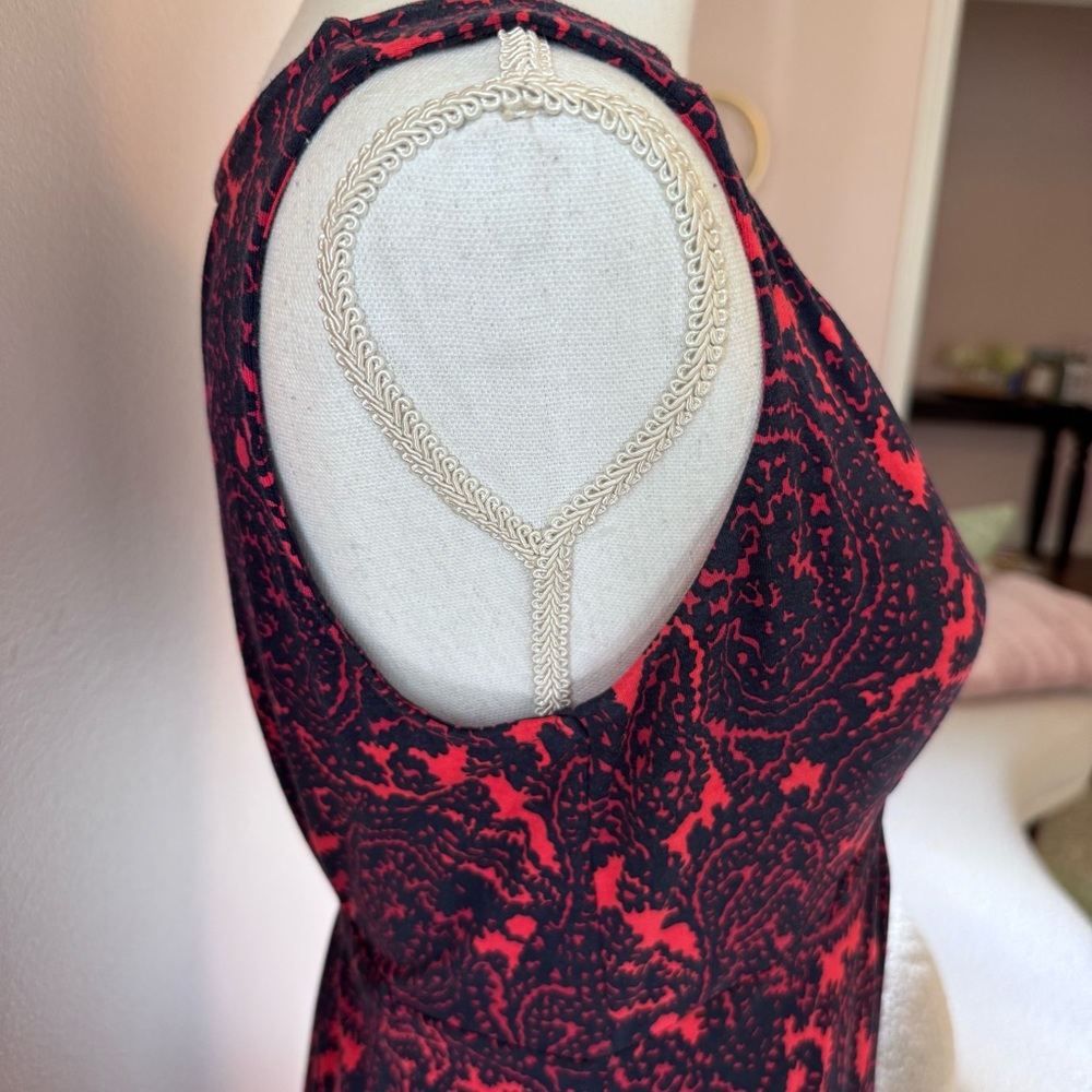 Boden Red Sleeveless Empire Waist Lotus Paisley Maxi Dress Size 10P - Picture 4 of 8